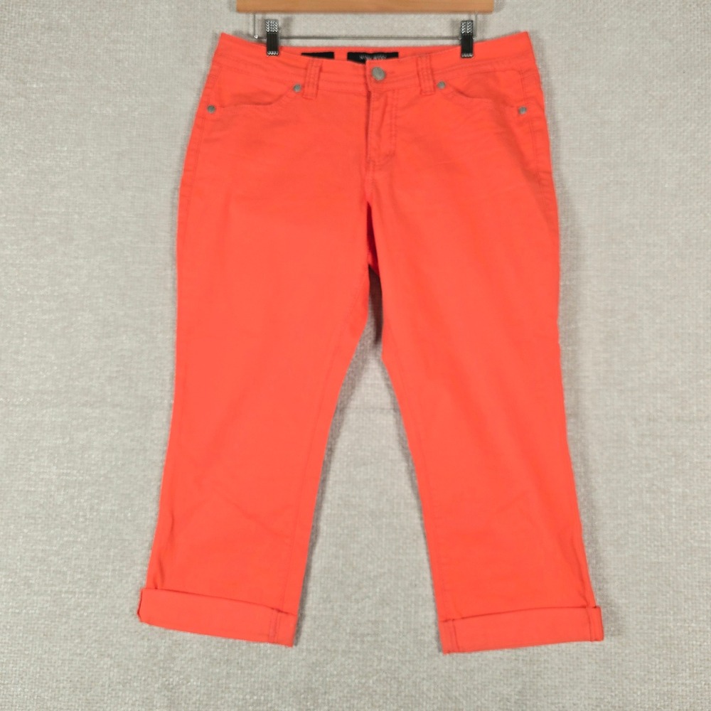 Nine West Jeans Womens Coral Orange Embroidered Studded Capri Pants Size 10/30